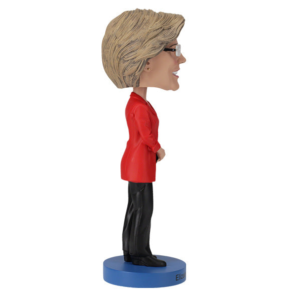 Elizabeth Warren bobblehead over 8 inches tall, intricately hand-painted, showcasing a realistic likeness of the Massachusetts Senator against a neutral background.