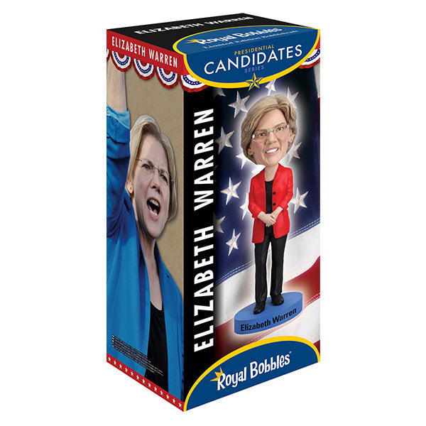 Elizabeth Warren bobblehead over 8 inches tall, intricately hand-painted, showcasing a realistic likeness of the Massachusetts Senator against a neutral background.