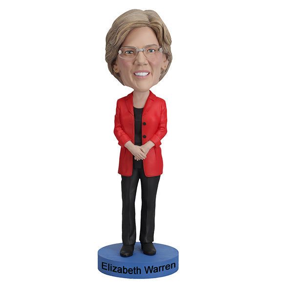 Elizabeth Warren bobblehead over 8 inches tall, intricately hand-painted, showcasing a realistic likeness of the Massachusetts Senator against a neutral background.