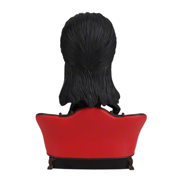 Elvira Lounge Bobblehead featuring the Mistress of the Dark in her signature black gown, set on a decorative display stand.