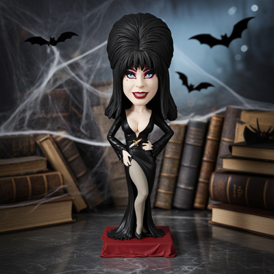Elvira V2 Bobblehead featuring the Mistress of the Dark in her signature black gown, detailed with a jeweled dagger at the waist.