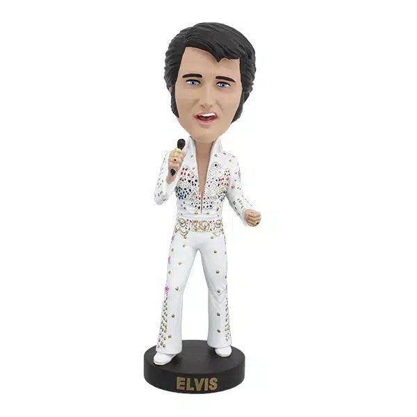 Elvis Aloha from Hawaii bobble head crafted from heavy poly resin, hand-painted with a unique serial number and packaged in a collector’s box.