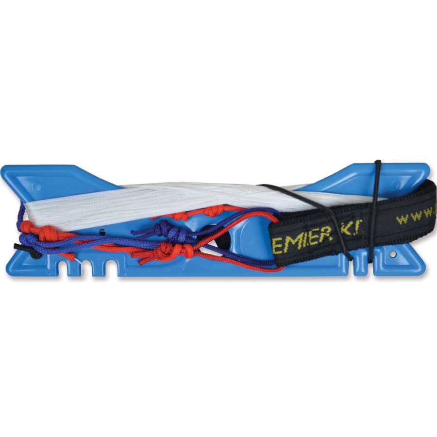 Extracto 80 lb. Spectra Kite Line displayed on a hand, showcasing its compact design and built-in extraction tool for stunt kites.