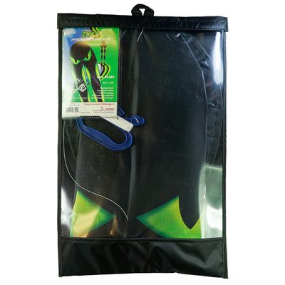 22-Inch Eyes Dancing Dragon Kite soaring in the sky with flowing tails, showcasing vibrant colors and a spooky design during outdoor play.
