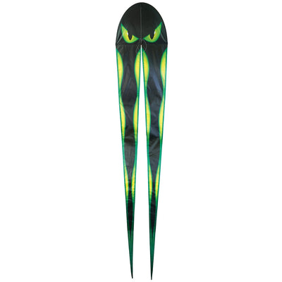 22-Inch Eyes Dancing Dragon Kite soaring in the sky with flowing tails, showcasing vibrant colors and a spooky design during outdoor play.