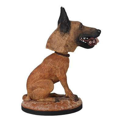 Fallout: CX404 Bobblehead depicting a Belgian Malinois with a severed hand in its mouth, set on a rugged Wasteland base.