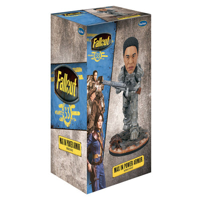 Fallout: Max in Power Armor bobblehead showcasing intricate details, featuring a character in T-60 armor with weapon, perfect for collectors.