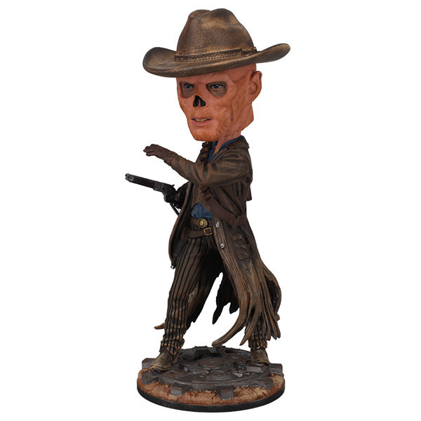 Fallout: The Ghoul Bobblehead showcasing intricate details of a skeletal figure in a cowboy hat and trench coat, standing proudly on a display base.