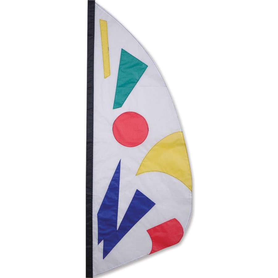 3.5 ft. Feather Banner - Rainbow Jazz displaying vibrant colors in a garden, featuring a stunning stained-glass effect when lit by the sun.
