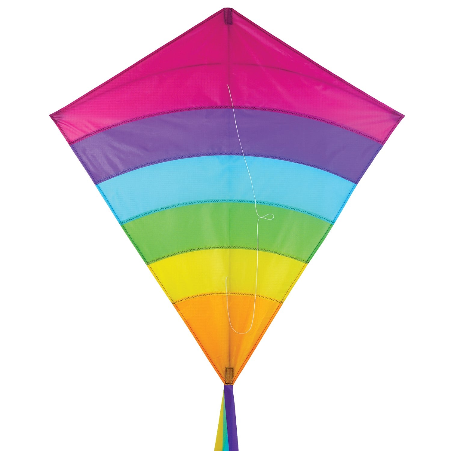 Fiesta Arch 39" Diamond Kite with colorful design flying high against a bright blue sky during outdoor family fun.