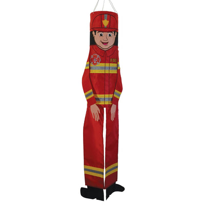 Firefighter 40-inch Breeze Buddy windsock with colorful design and flowing limbs, displayed in a garden setting, showcasing firefighter pride.