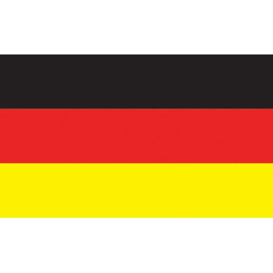 Flag Kite - Germany features vibrant colors and intricate patterns, measuring 60x36 inches, soaring gracefully in a sunny outdoor setting.