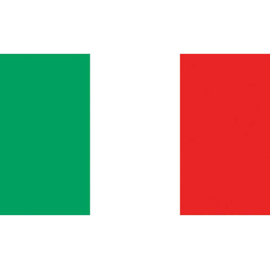 Flag Kite - Italy measures 60x36 inches, featuring a vibrant Italian flag design in a clear blue sky, ideal for displaying in outdoor settings.
