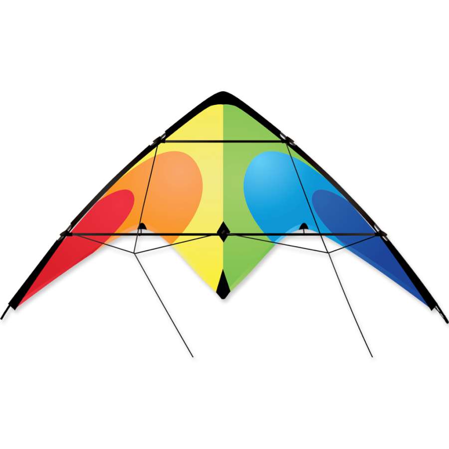 Flash Sport Kite - Rainbow soaring through a blue sky, featuring vibrant colors and durable construction, perfect for beginners.