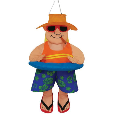 Charming Float Man With Cigar Wind Friend hanging from a tree, featuring a 3D design in vibrant colors and durable fabric, swaying in the breeze.