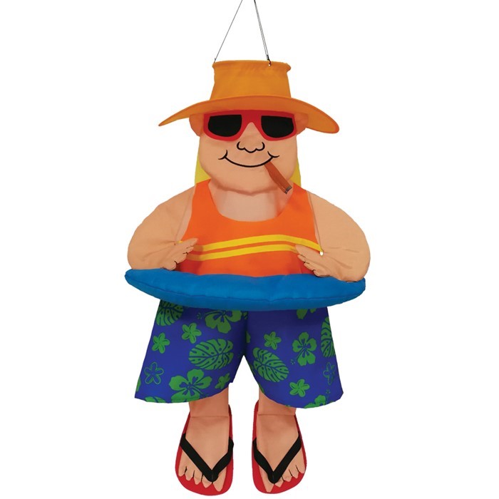 Charming Float Man With Cigar Wind Friend hanging from a tree, featuring a 3D design in vibrant colors and durable fabric, swaying in the breeze.