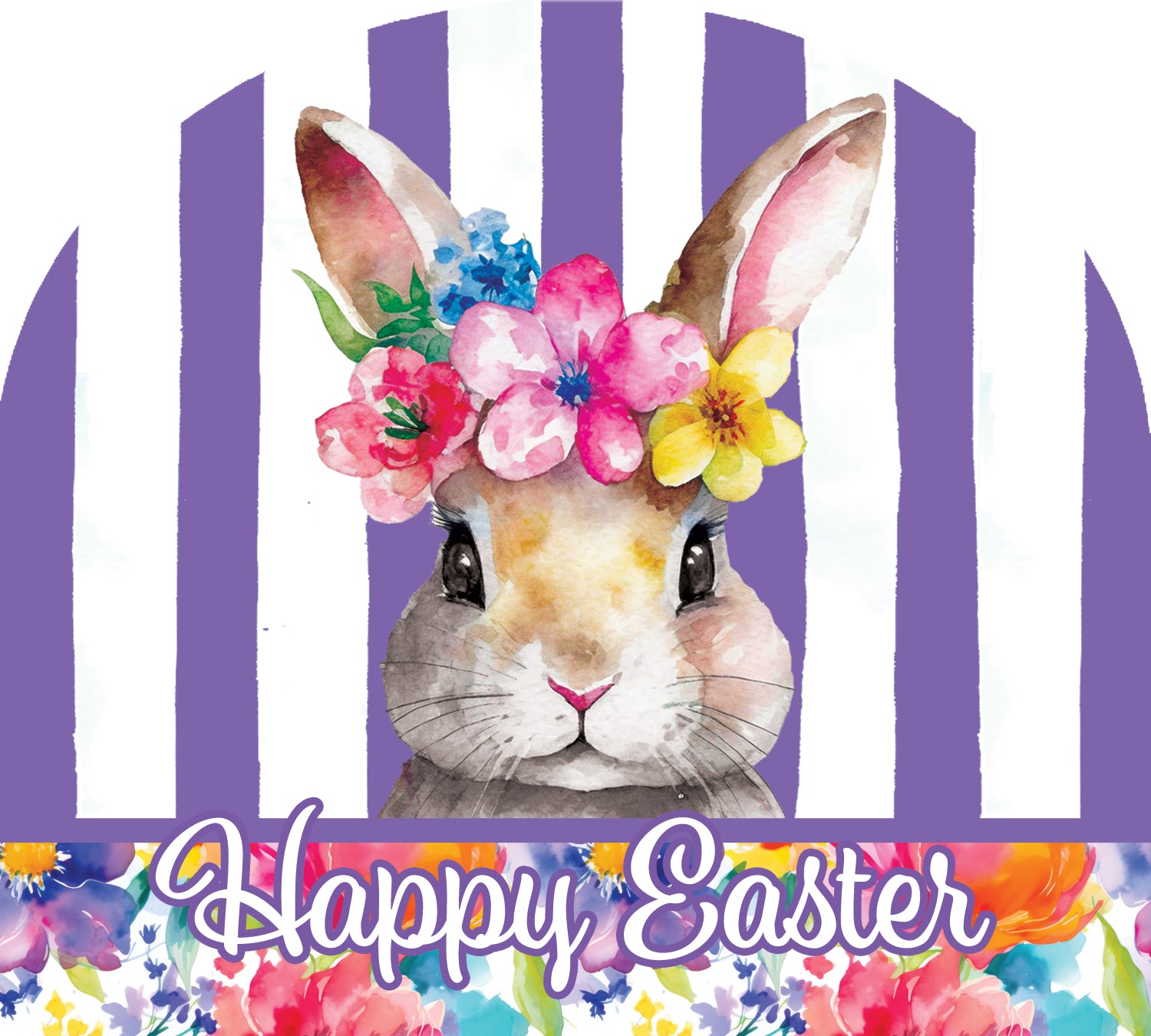 Floral Bunny Arbor Mate panel in PVC displaying a cheerful floral bunny design prepared for Spring season in a garden setting.