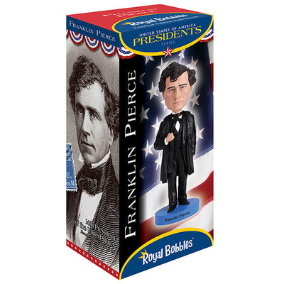 Franklin Pierce Bobblehead, intricately designed with detailed facial features and attire, standing at 8 inches tall to commemorate the 14th President.