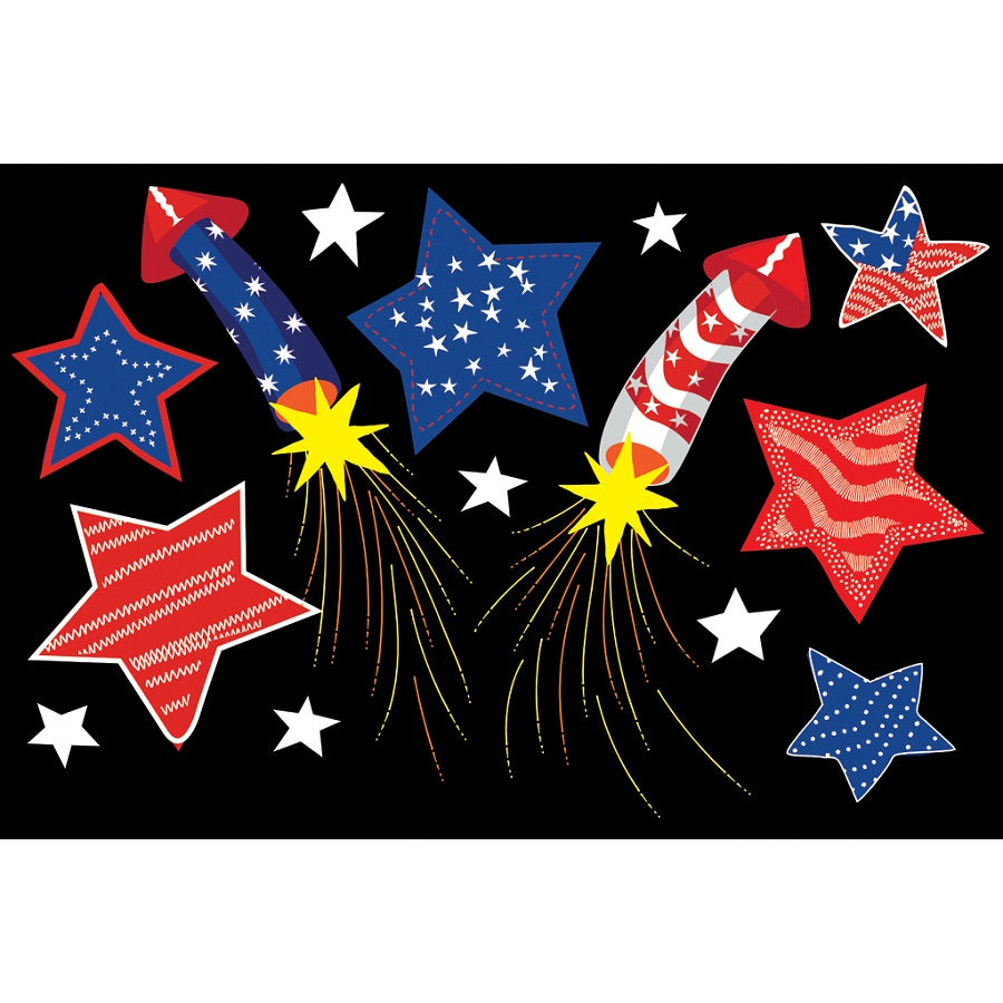 Freedom Fireworks windsock featuring colorful embroidered fireworks pattern, displayed hanging outdoors in a garden setting.