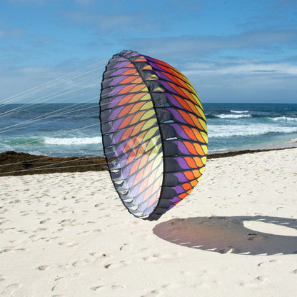 Red and orange 6.5-foot spinning bol inflates in wind to create bold swirling motion, ideal for beaches, festivals, or wind art displays.
