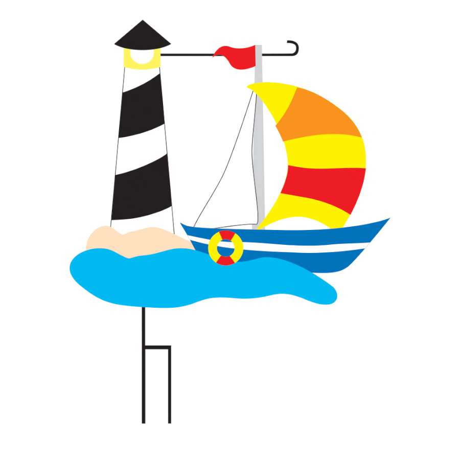 Garden Charm - Cape Hatteras twirly garden ornament displaying vivid coastal imagery, ideal for vibrant outdoor decor.