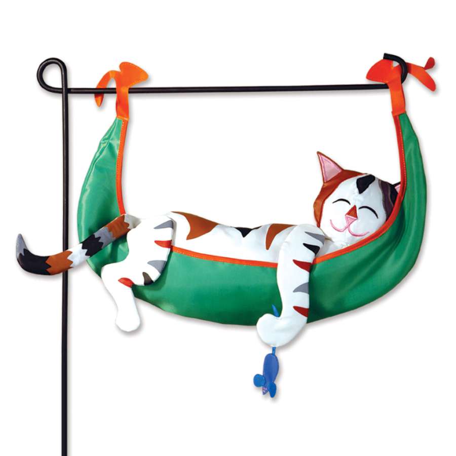 Dream On Kitty garden charm, a whimsical kitten design, showcased in an outdoor garden setting, perfect for pet lovers.
