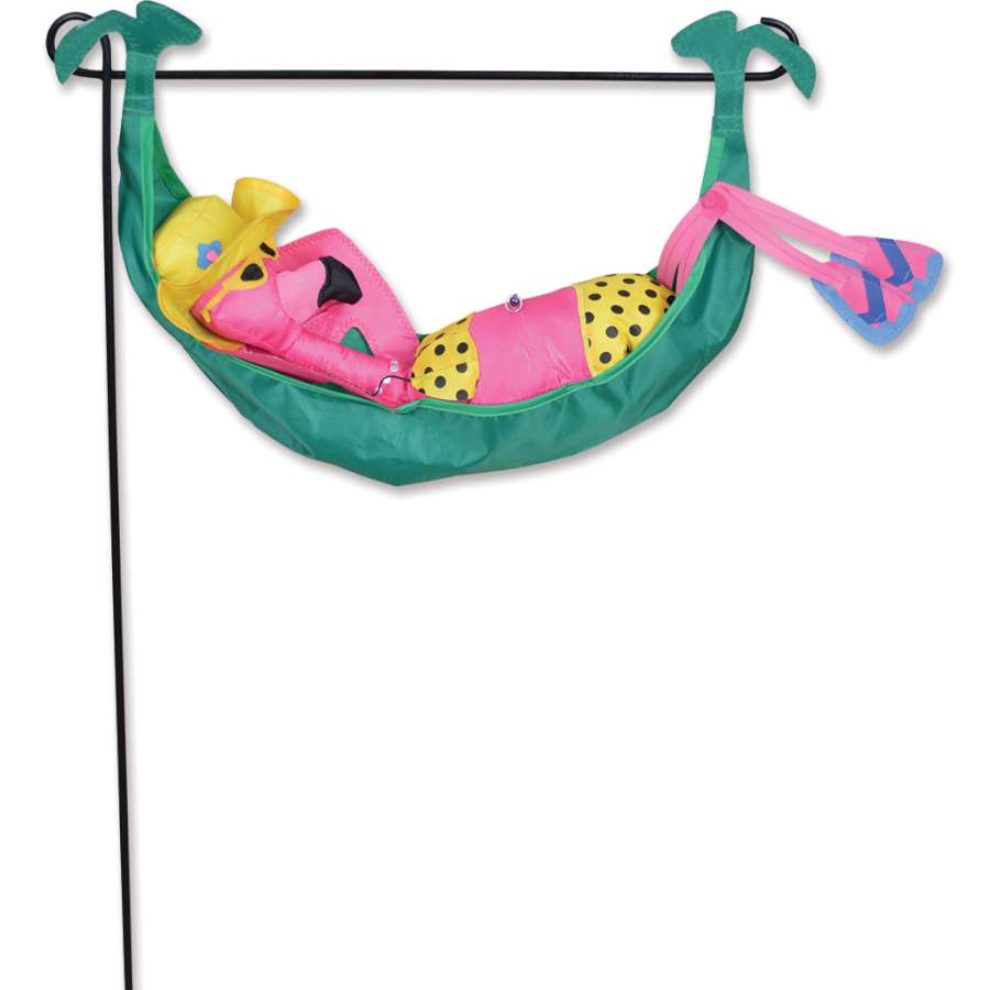 Garden Charm - Lady Flamingo garden stake standing 36 inches tall with a vibrant pink flamingo design in a garden setting.