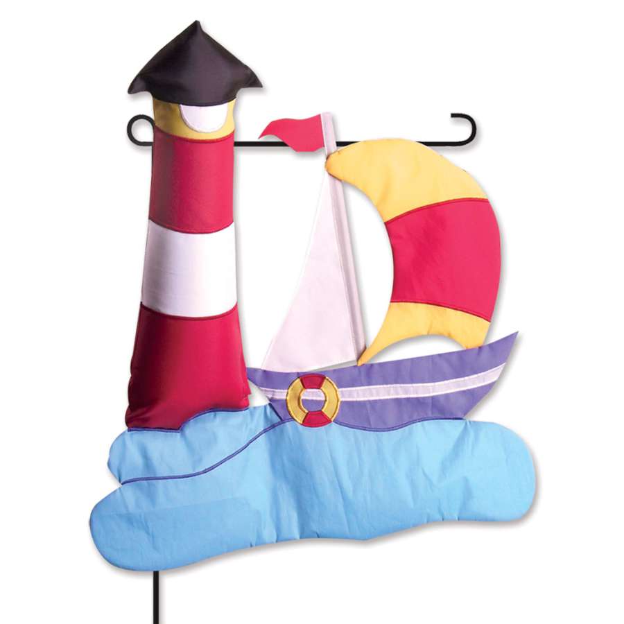 Inflatable Garden Charm - Lighthouse Boat in colorful design, perfect for enhancing garden decor on a flag pole.