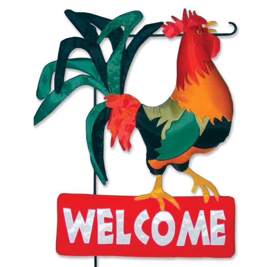 Garden Charm - Rudy Rooster inflatable decoration standing in a garden, showcasing bright colors and a playful design, ideal for outdoor spaces.
