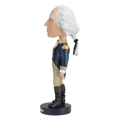8-inch George Washington bobblehead with detailed military attire and hand-painted features displayed in a colorful collector's box.