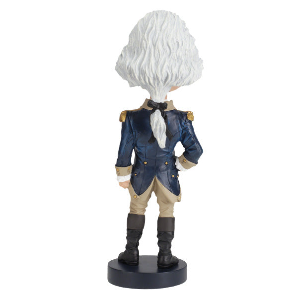 8-inch George Washington bobblehead with detailed military attire and hand-painted features displayed in a colorful collector's box.