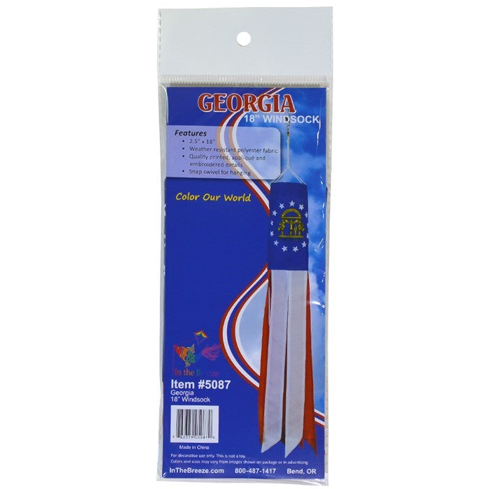 Georgia 18-inch windsock featuring bright colors, sophisticated applique, and embroidered designs-perfect for celebrating state pride in your garden or yard.