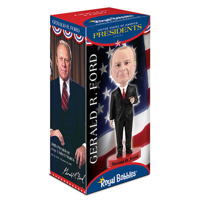 Gerald Ford Bobblehead featuring detailed hand-painted design, standing 7 inches tall with a lifelike likeness of the 38th President.