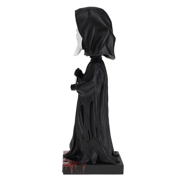 Ghost Face Bobblehead, an 8-inch hand-painted collectible made from polyresin, featuring the iconic mask and robe from the Scream movies.