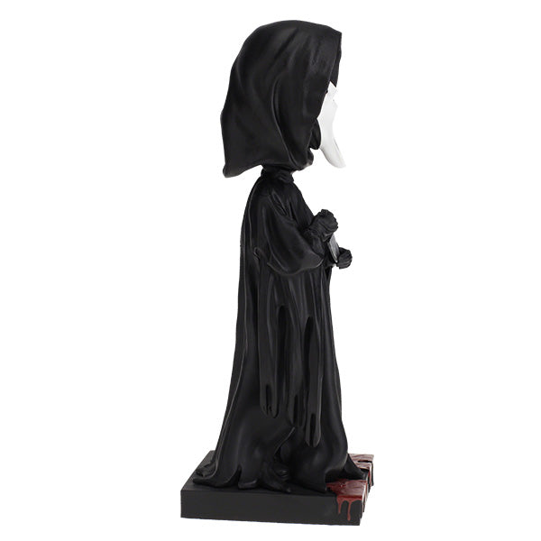 Ghost Face Bobblehead, an 8-inch hand-painted collectible made from polyresin, featuring the iconic mask and robe from the Scream movies.