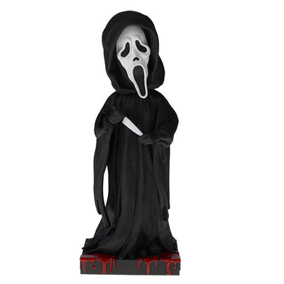 Ghost Face Bobblehead, an 8-inch hand-painted collectible made from polyresin, featuring the iconic mask and robe from the Scream movies.