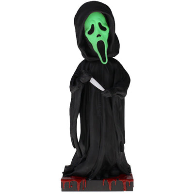 Ghost Face Glow in the Dark Bobblehead featuring the iconic masked character in a detailed design, glowing in a dark setting.
