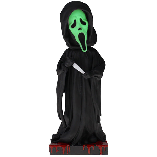 Ghost Face Glow in the Dark Bobblehead featuring the iconic masked character in a detailed design, glowing in a dark setting.