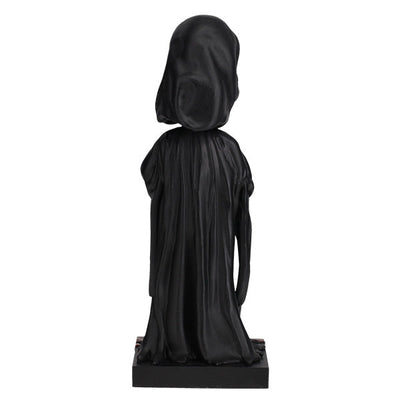 Ghost Face Silver Chrome Mask Bobblehead stands 8 inches tall with a glossy silver finish, showcasing intricate details and features typical of this iconic horror character.