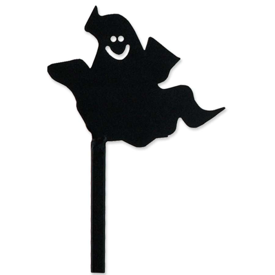Ghost Flag Finial featuring a unique ghostly design attached to a flag pole, enhancing the visual appeal of an outdoor garden setting.