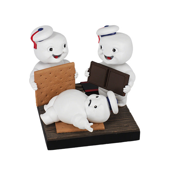 Ghostbusters Afterlife Mini-Pufts S'mores Bobblehead, featuring three adorable Mini-Pufts in dynamic poses holding s'mores, standing 4 inches tall.