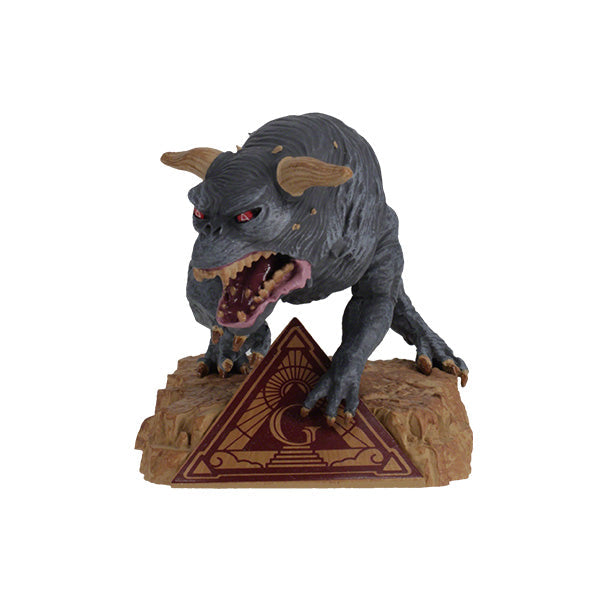 Ghostbusters Afterlife Terror Dog Bobblehead featuring menacing details like red eyes and sharp claws, displayed on a shelf with a colorful collector's box.