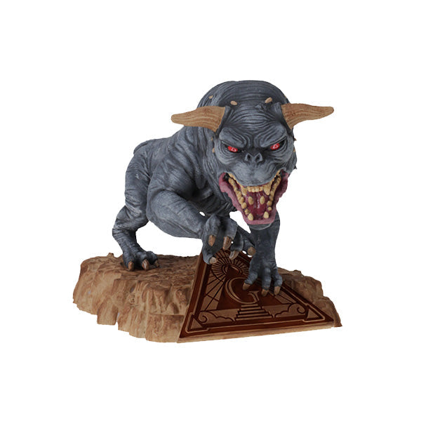 Ghostbusters Afterlife Terror Dog Bobblehead featuring menacing details like red eyes and sharp claws, displayed on a shelf with a colorful collector's box.