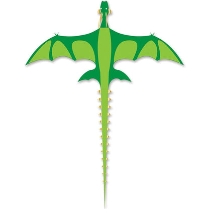 Giant green dragon kite with a 14.5-foot wingspan, open jaw, trailing tail, and carbon tube framing for powerful wind lift and sky dominance.