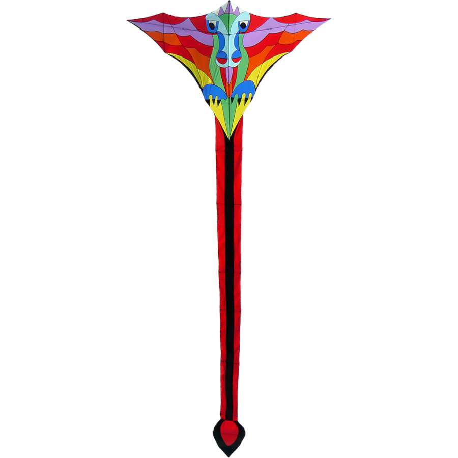 Giant Hespeler Dragon kite measuring 156x99 inches soaring in the sky with a vibrant dragon design, showcased during a sunny outdoor day.