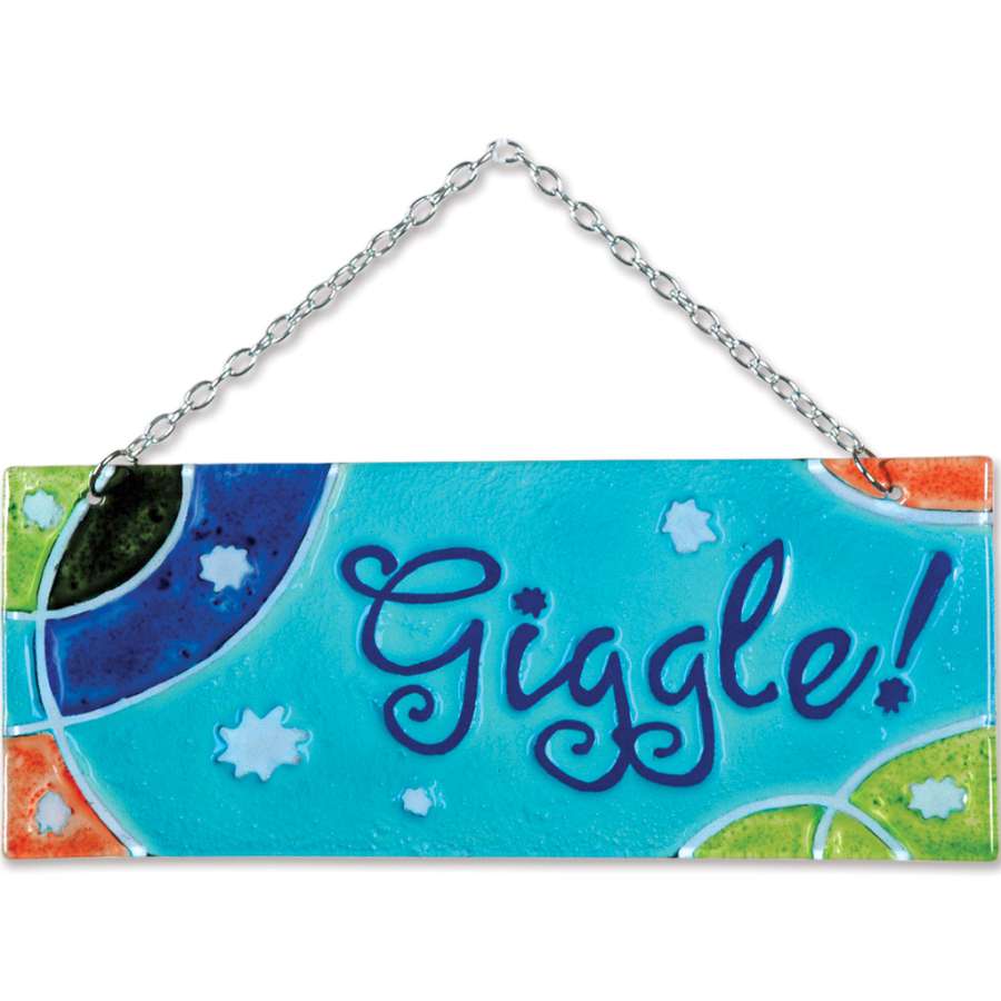 Colorful Glass Expression - Giggle decor piece hanging in a sunny window, showcasing vibrant hues and playful design.