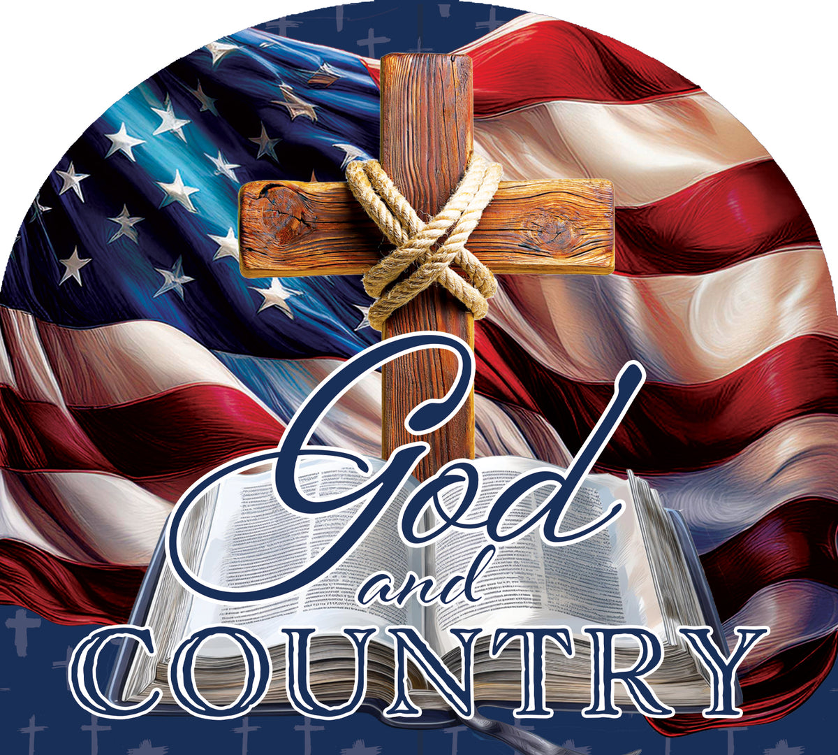 God and Country-Arbor Mate decorative panel in garden setting, featuring vibrant faith and patriotism motif, enhancing outdoor decor.