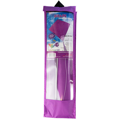 Grape Colorfly 30-inch diamond kite soaring in the sky against a blue backdrop, showcasing its vibrant grape color and stability.