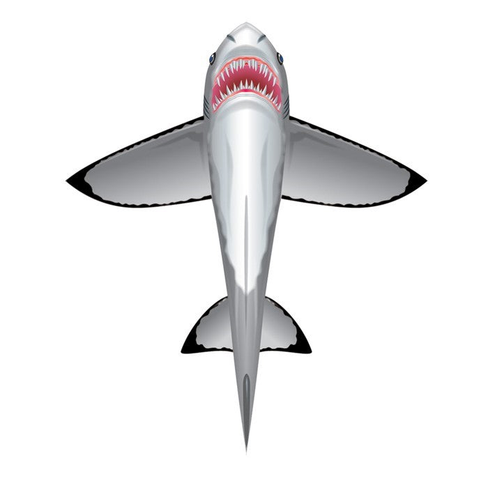 Great White Shark SeaLife Kite soaring in the sky, with detailed shark design and bright colors, showcased against a clear blue backdrop.