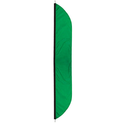Green 16' Feather Banner displayed outdoors, showcasing vibrant color and elegant movement in the breeze against a clear sky.